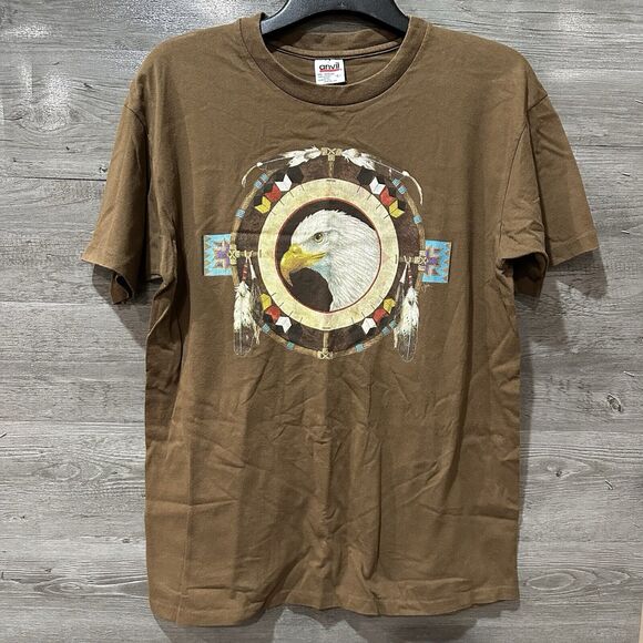 Anvil Vintage Single Stitch Eagle Dream Catcher Shirt Brown Made In USA Large - Picture 1 of 6